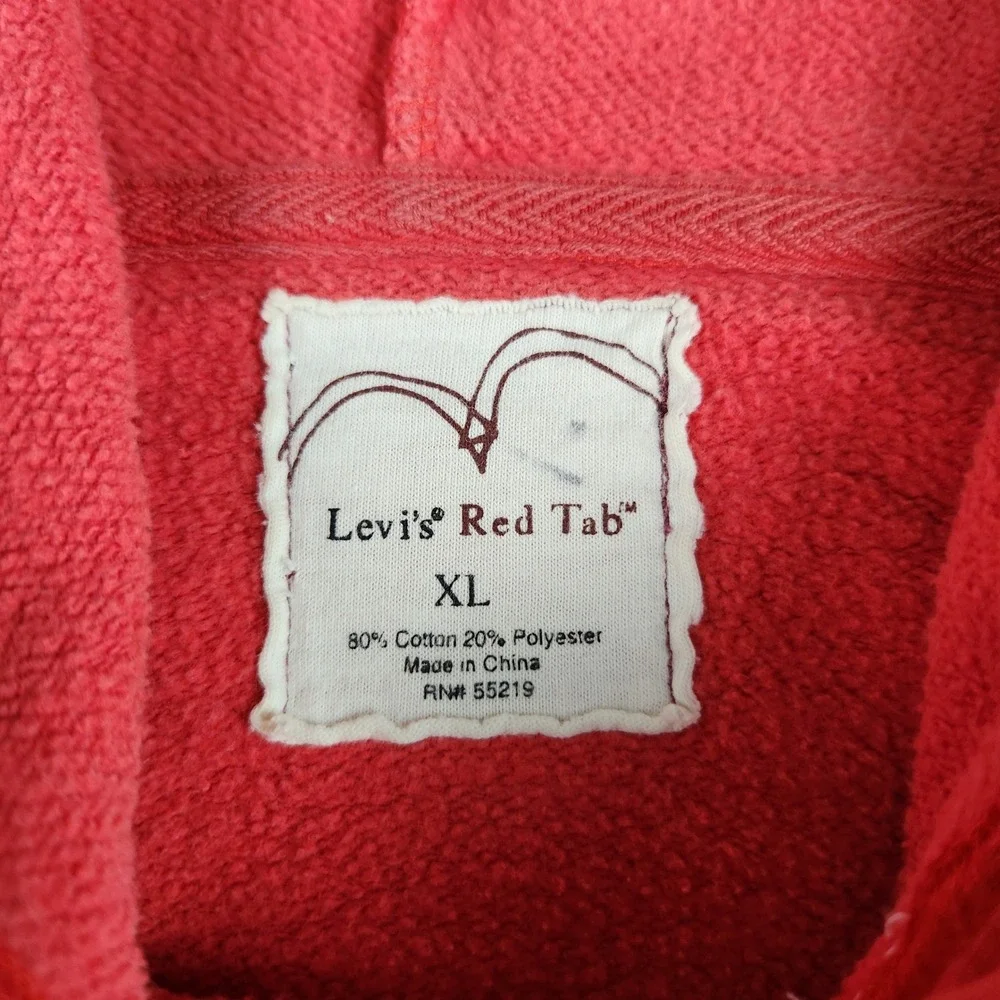 Levis Red Tab Hoodie Mens XL Red Graphic Fleece Lined Comfy Streetwear Pullover